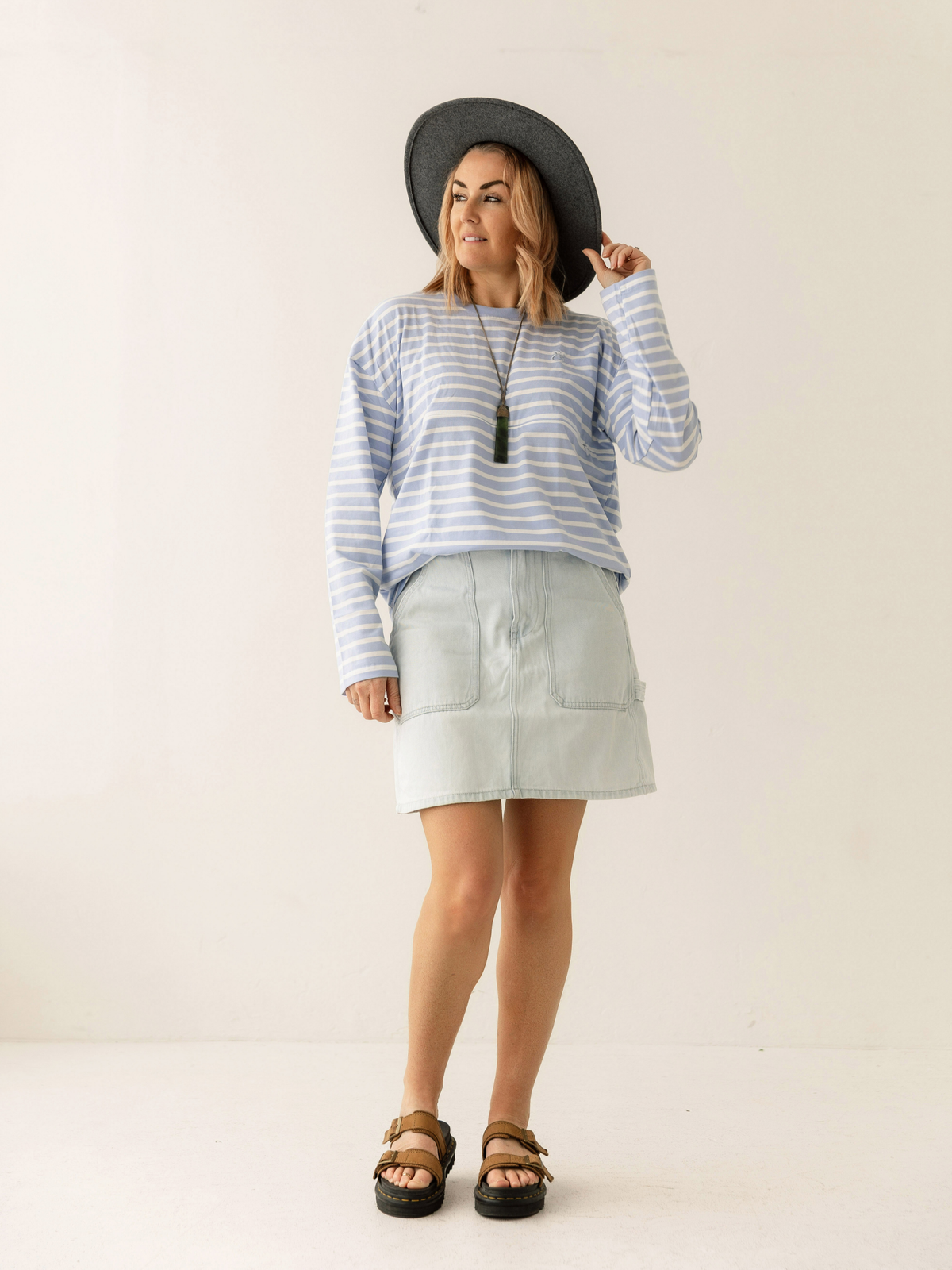 Blue Stripe Breastfeeding Long Sleeve | Horizontal Zip