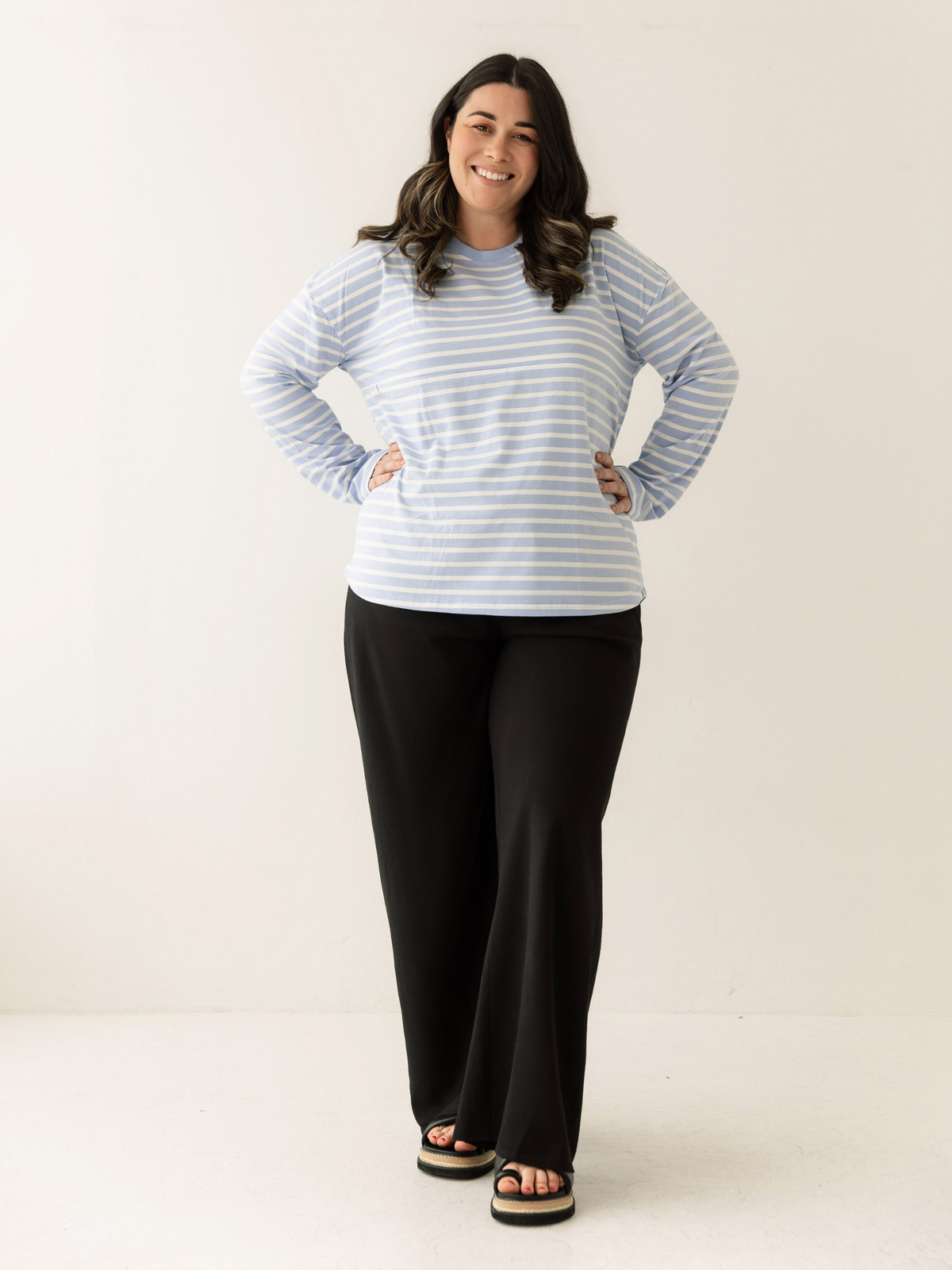 Blue Stripe Breastfeeding Long Sleeve | Horizontal Zip