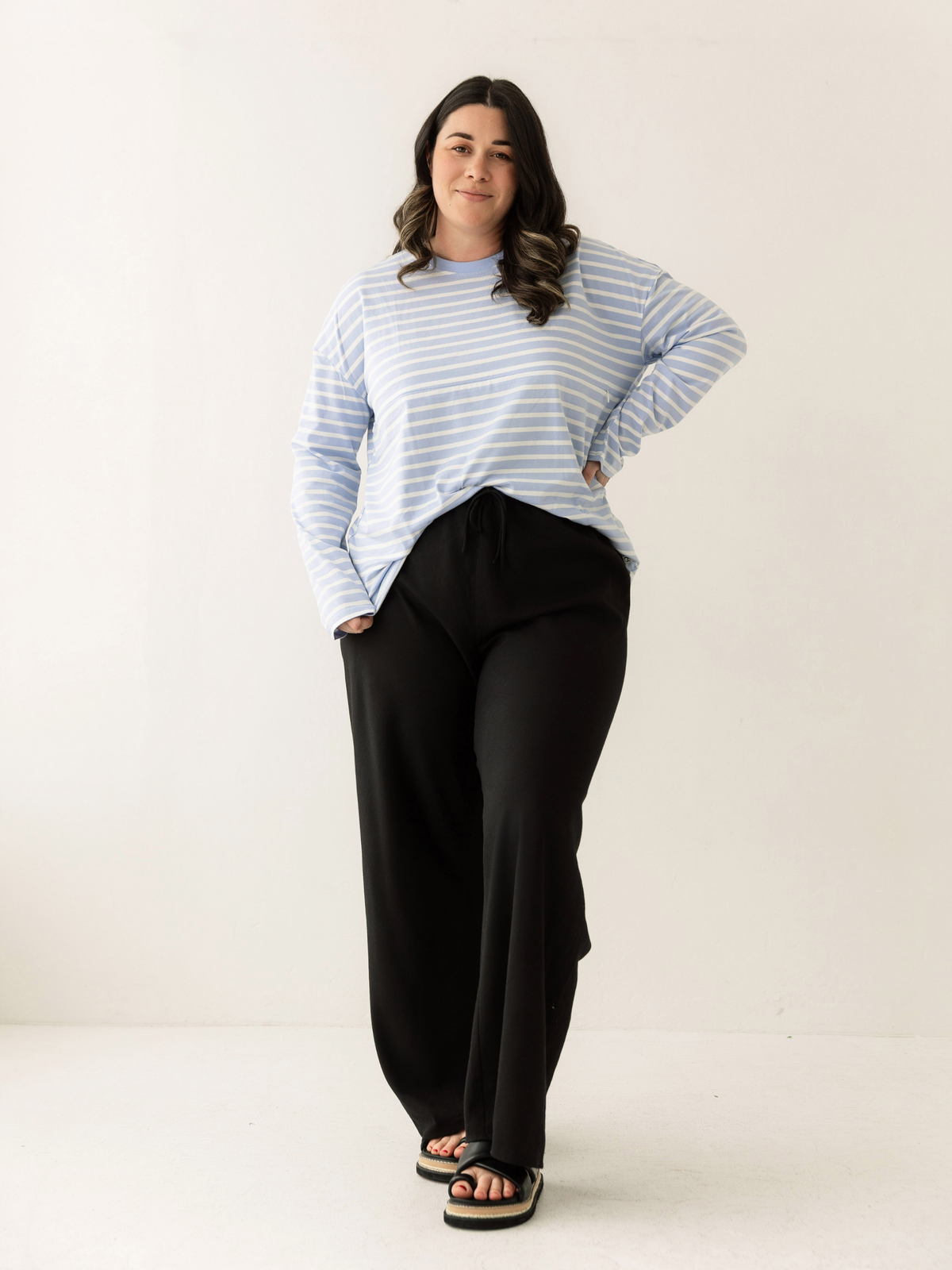 Blue Stripe Breastfeeding Long Sleeve | Horizontal Zip