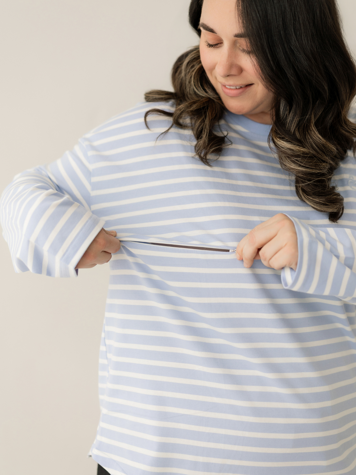 Blue Stripe Breastfeeding Long Sleeve | Horizontal Zip