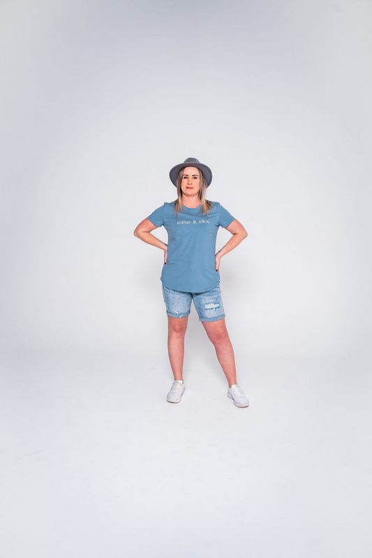 Printed Ocean Blue Zip Breastfeeding T-Shirt