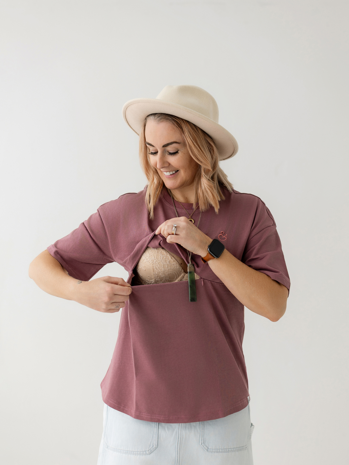 Rose Breastfeeding Tee | Horizontal Zip