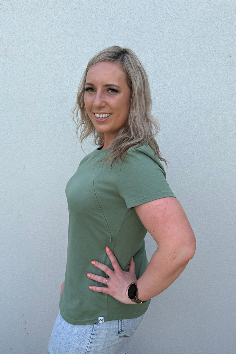 Sage 100% Cotton Everyday Tee | Diagonal Zips