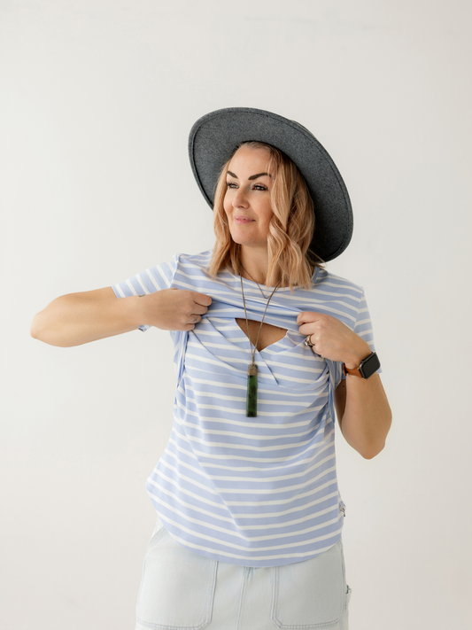 Blue Stripe Everyday Breastfeeding Tee | Classic Flap