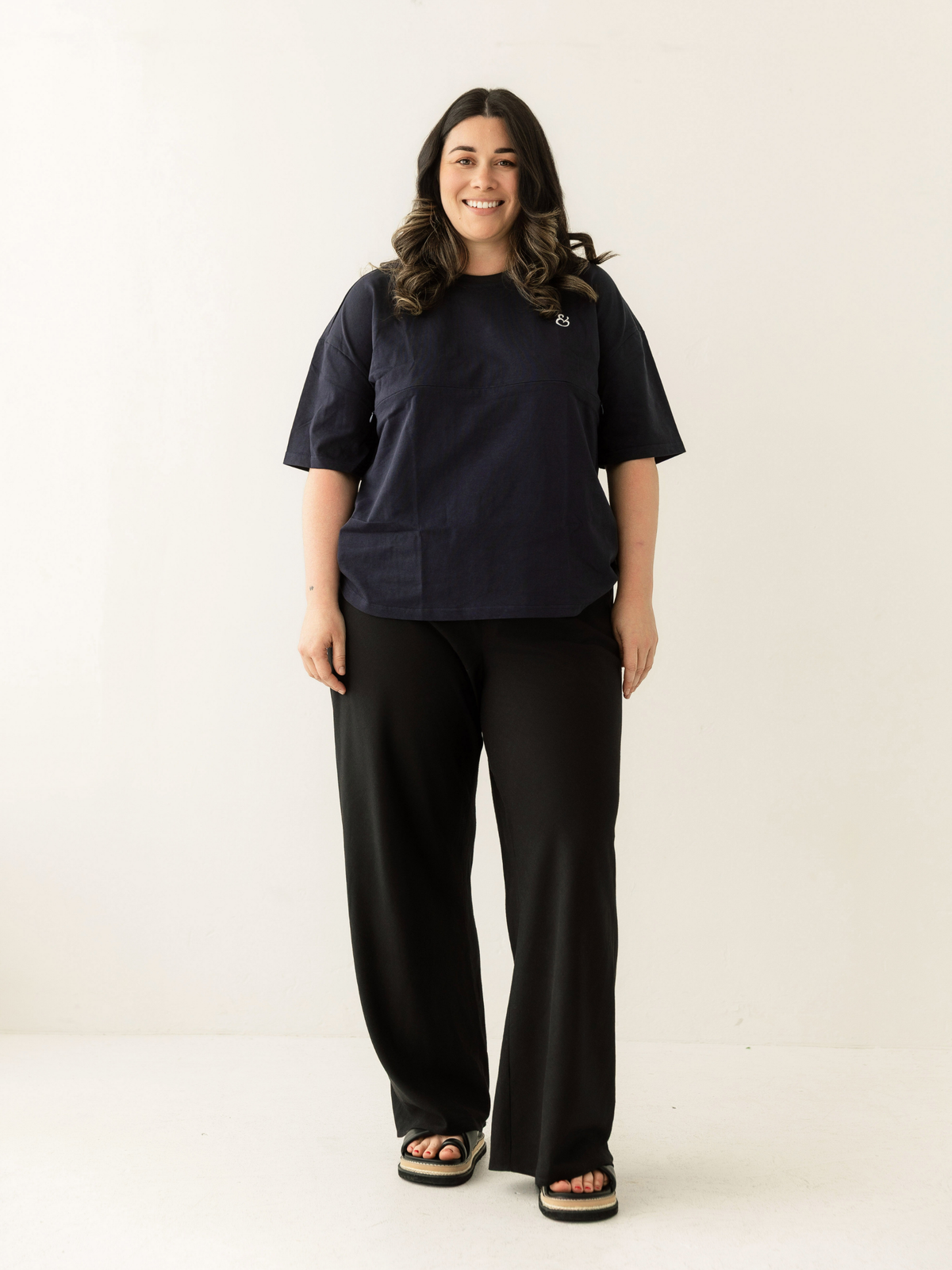 Navy Breastfeeding Tee | Horizontal Zip