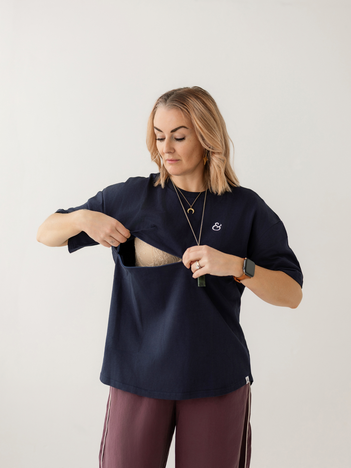 Navy Breastfeeding Tee | Horizontal Zip