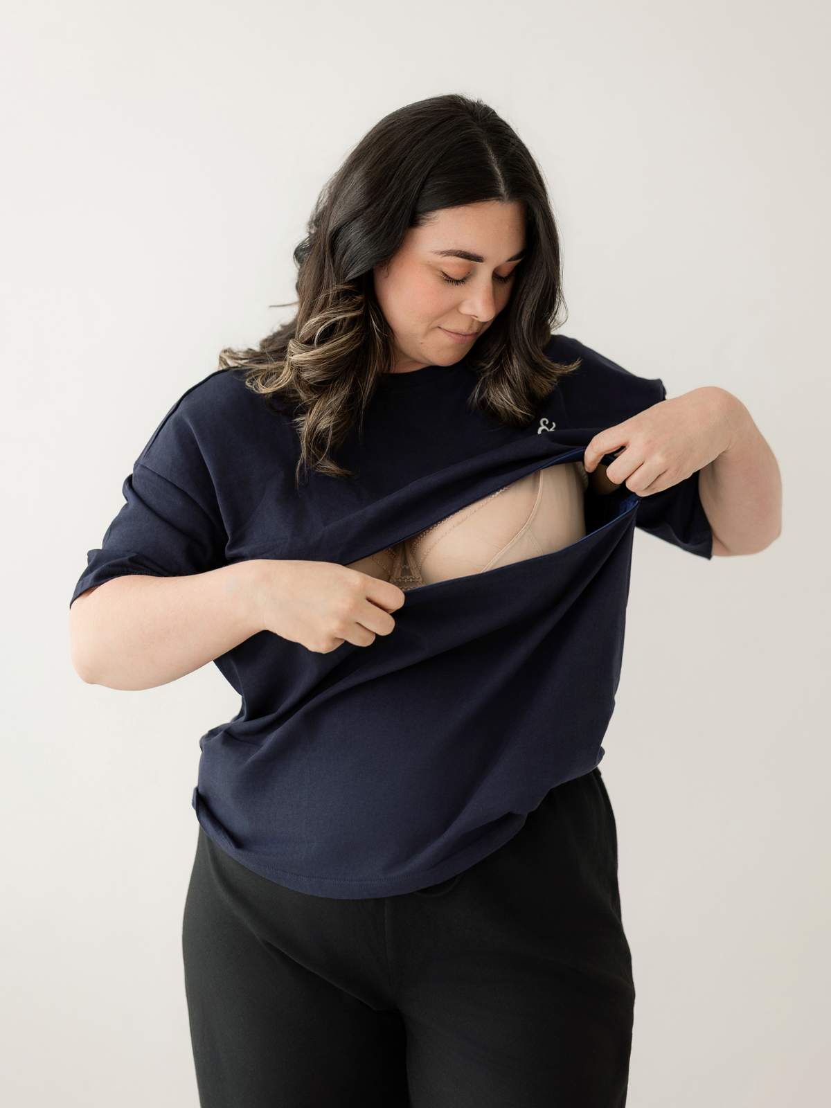 Navy Breastfeeding Tee | Horizontal Zip