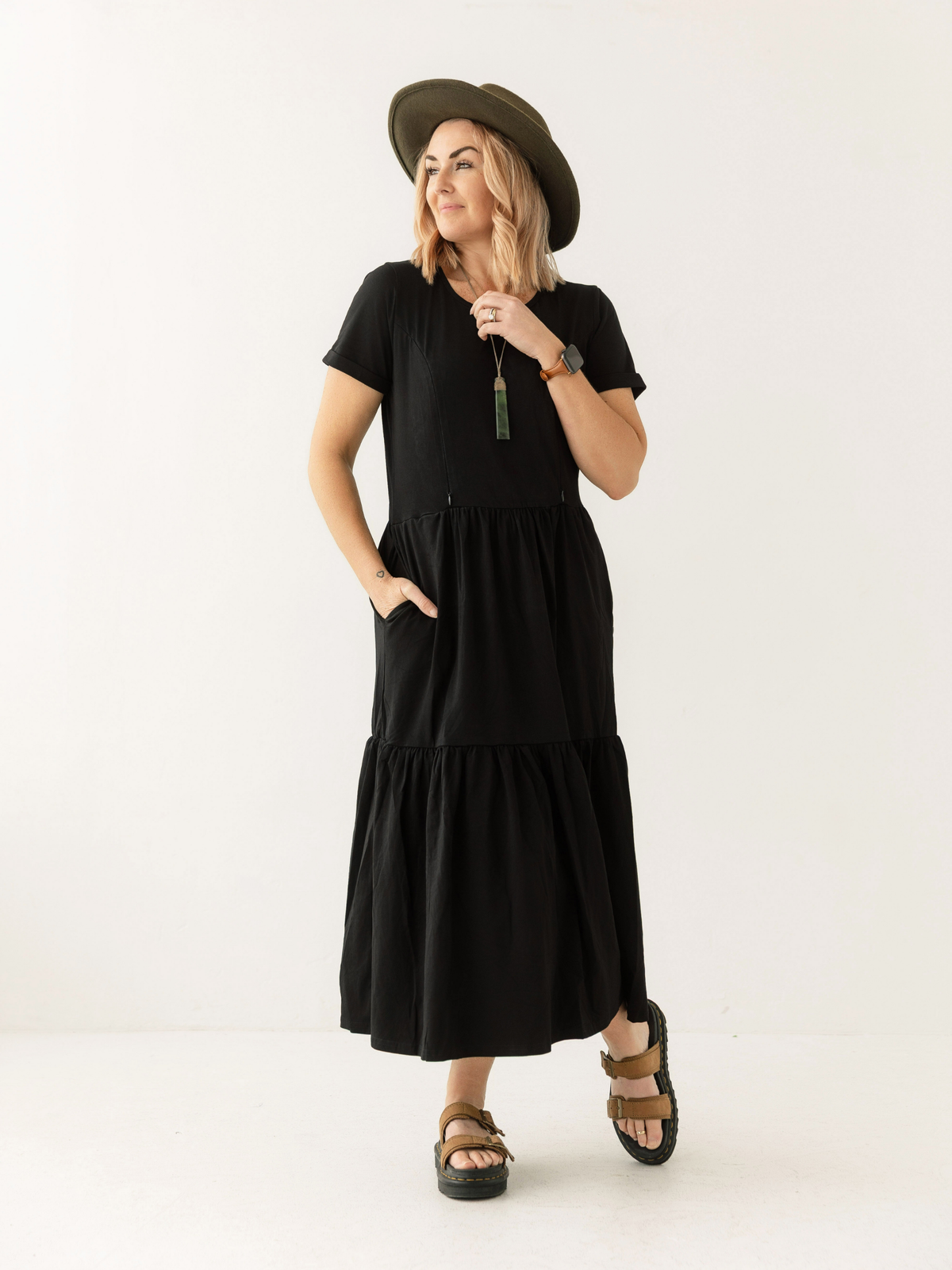 Black Layer Breastfeeding Dress | Vertical Zips