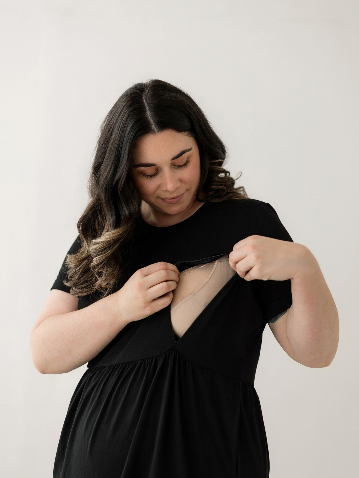 Black Layer Breastfeeding Dress | Vertical Zips