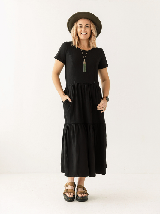 Black Layer Breastfeeding Dress | Vertical Zips