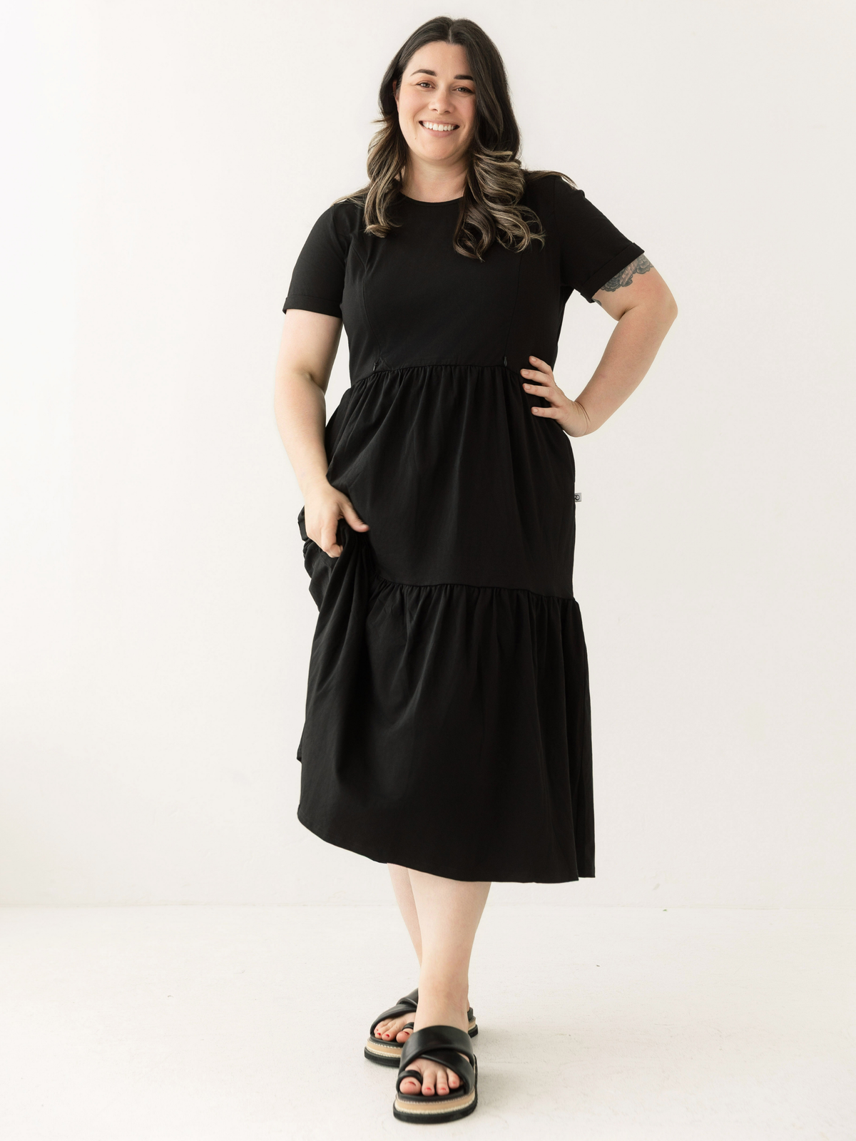 Black Layer Breastfeeding Dress | Vertical Zips