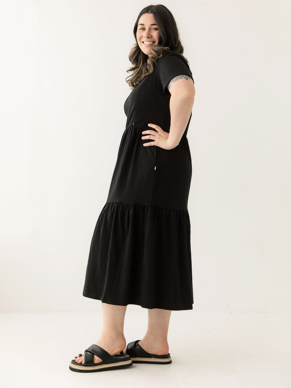 Black Layer Breastfeeding Dress | Vertical Zips