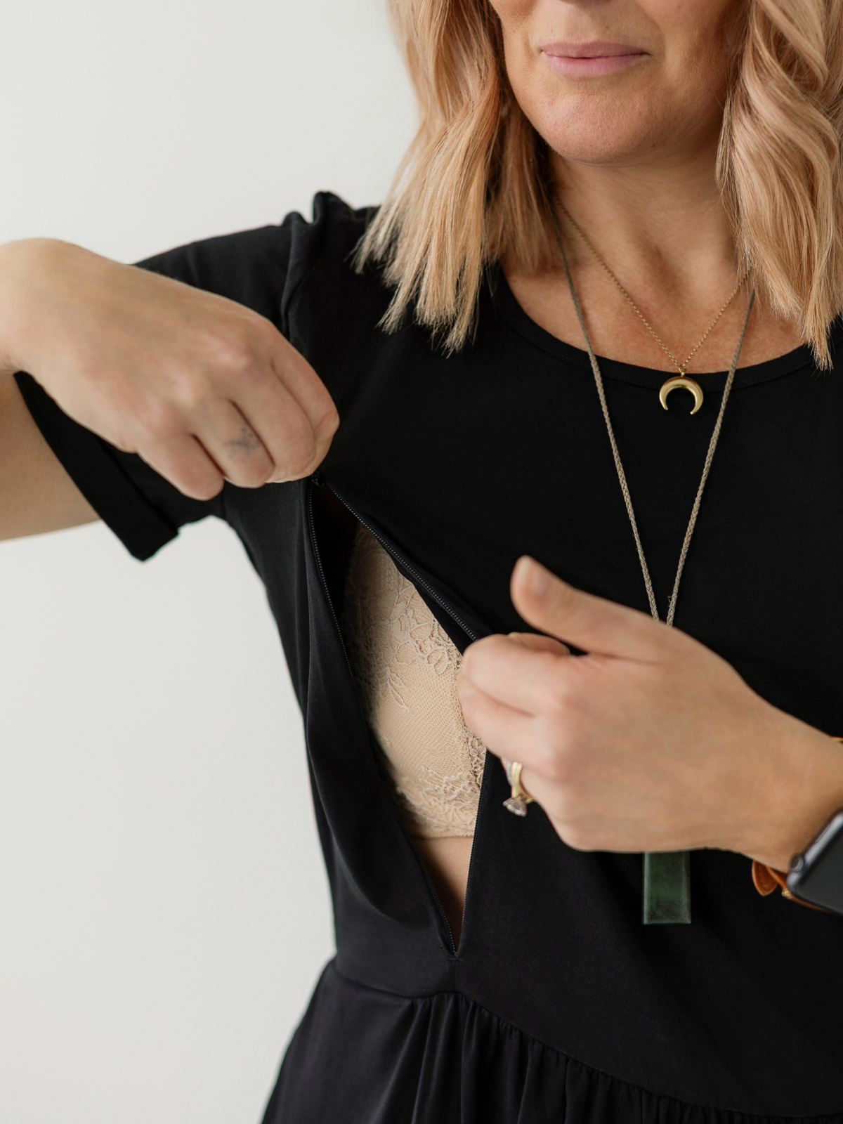 Black Layer Breastfeeding Dress | Vertical Zips