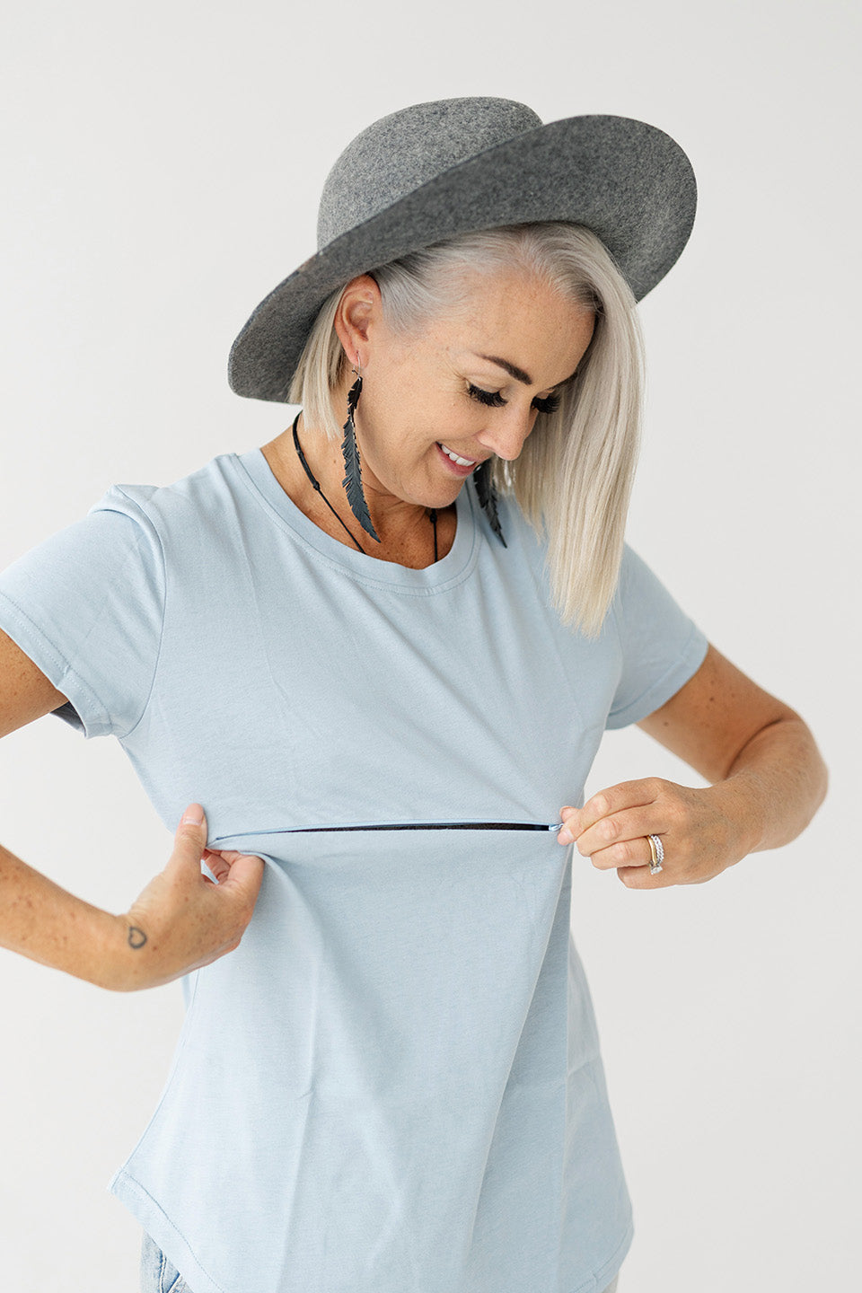 Sky Blue Horizontal Zip Breastfeeding Tee