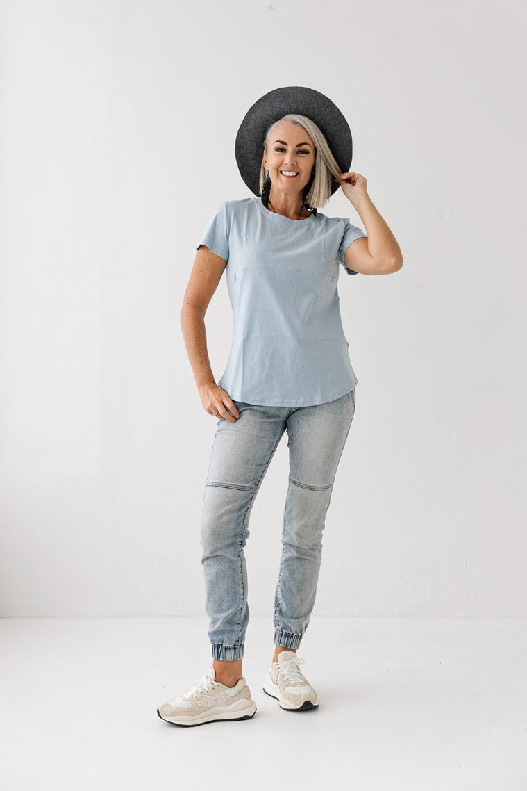 Sky Blue Horizontal Zip Breastfeeding Tee