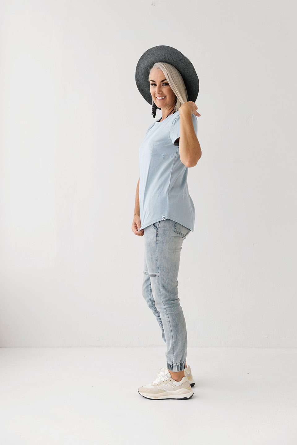 Sky Blue Horizontal Zip Breastfeeding Tee