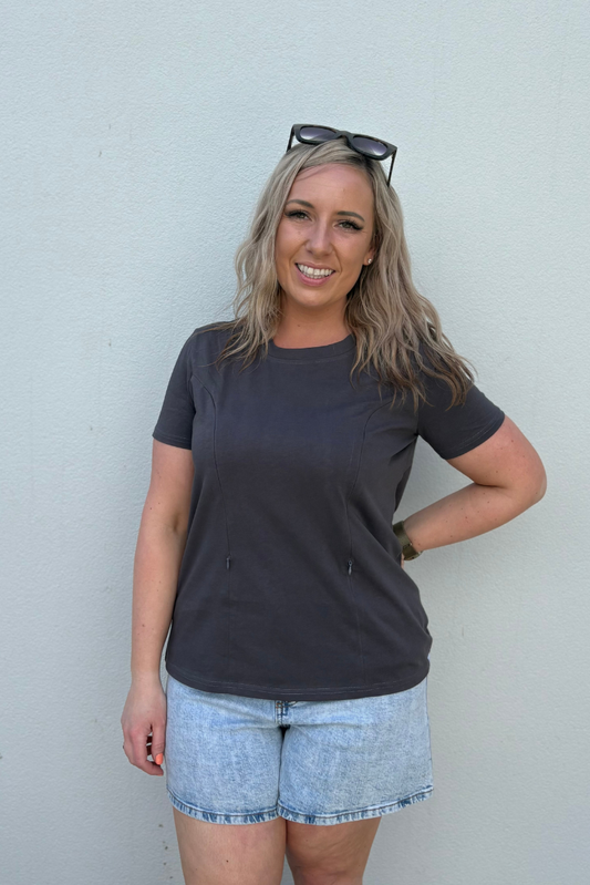 Charcoal Everyday Tee | Vertical Zips | 100% Cotton