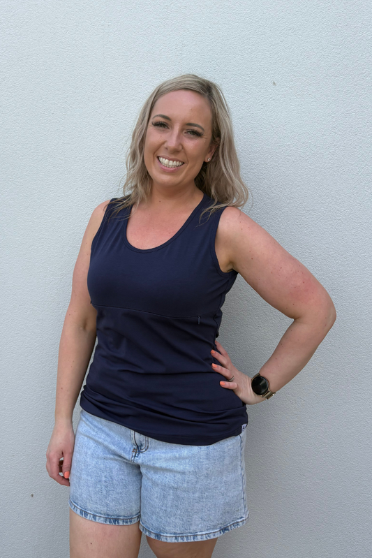 Navy Zip Everyday Breastfeeding Singlet