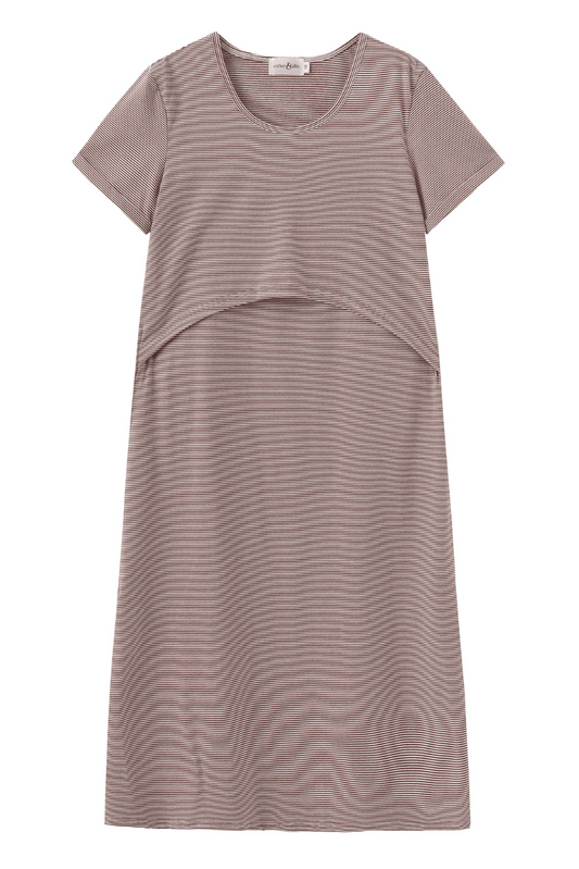 Tan Stripe Breastfeeding Dress