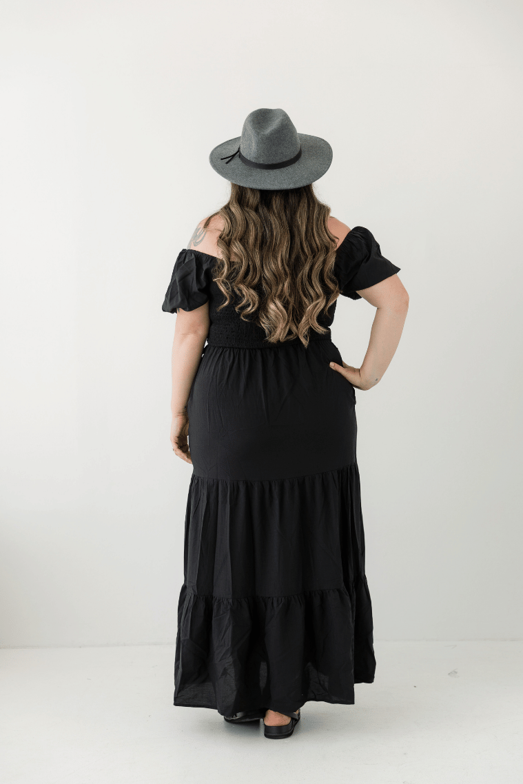 Black Shirred Dress
