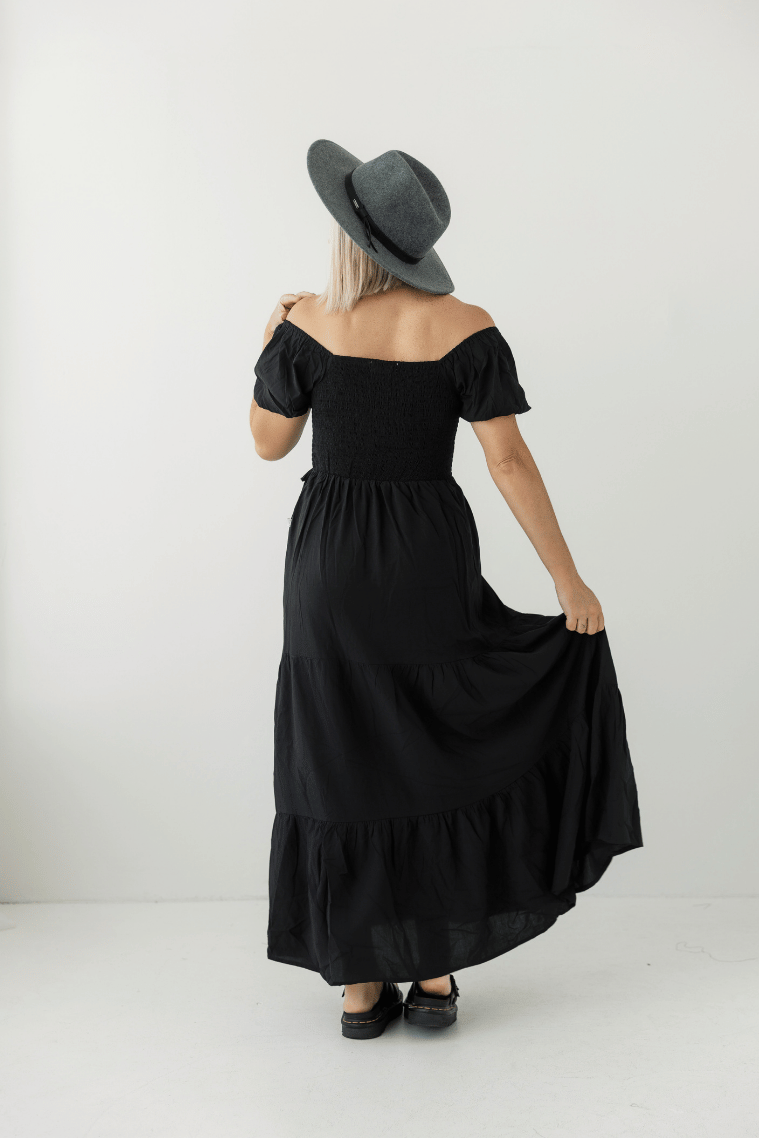 Black Shirred Dress