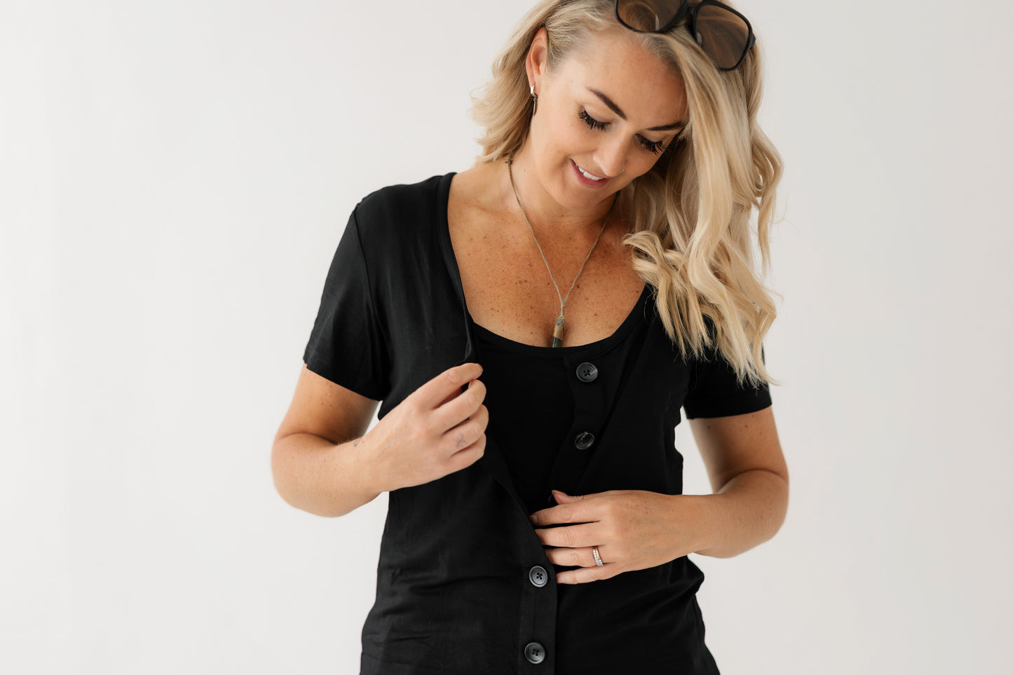 Black Button Breastfeeding Top