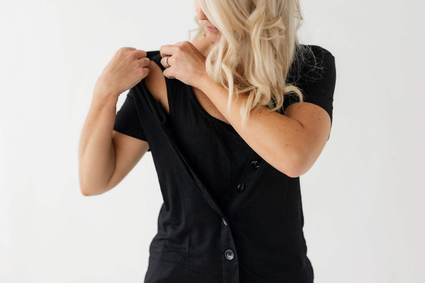 Black Button Breastfeeding Top