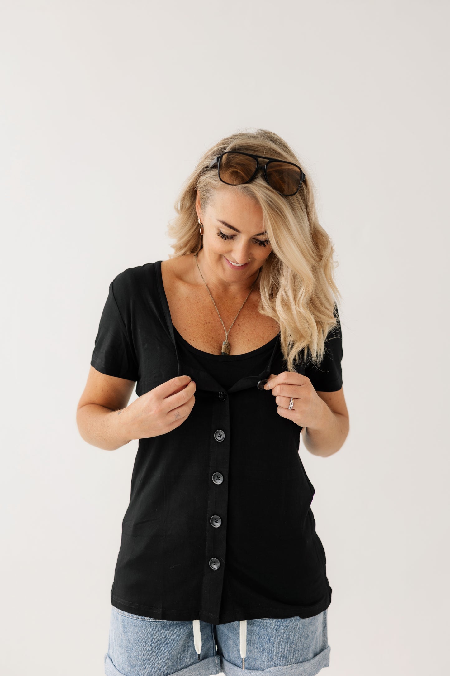 Black Button Breastfeeding Top