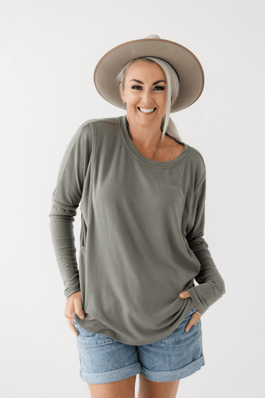 Olive Batwing Top