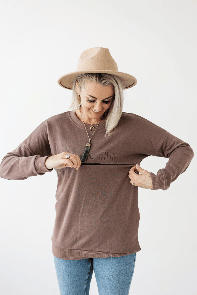 comfortable maternity and breastfeeding crew sweatshirt 