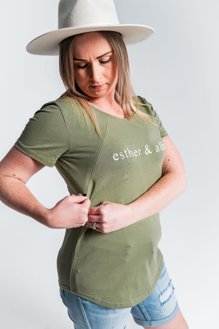 Printed Deep Sage Zip Breastfeeding T-Shirt