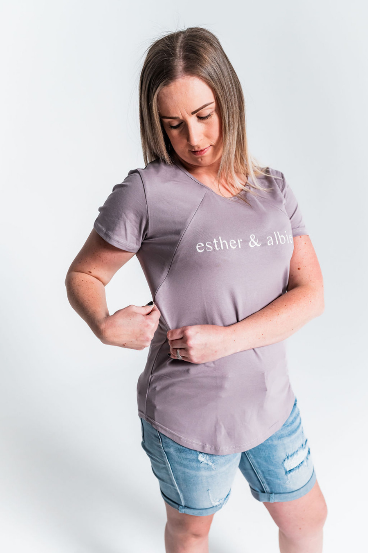 Printed Dusty Lavender Zip Breastfeeding T-Shirt