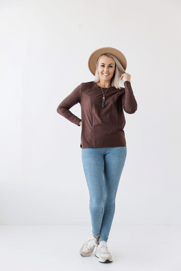 chocolate brown breastfeeding cotton spandex top 