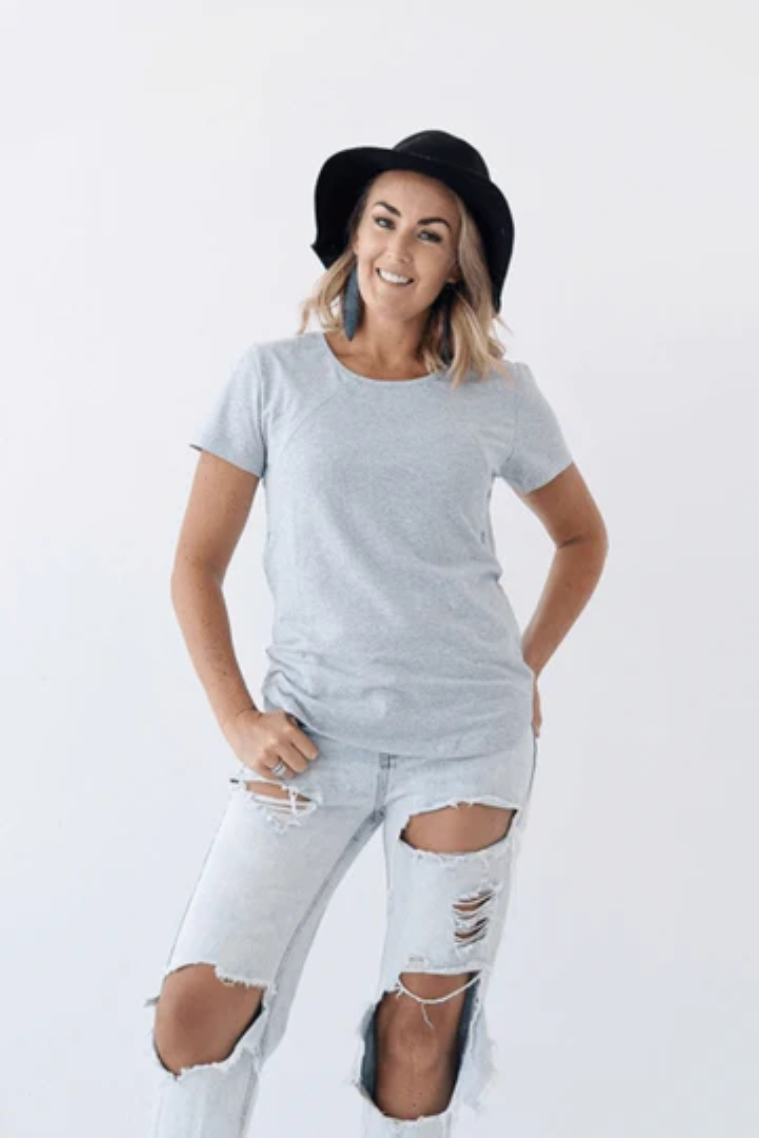 Grey Zip Breastfeeding Tee