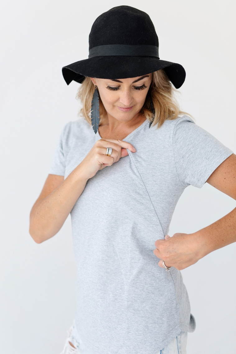 Grey Zip Breastfeeding Tee