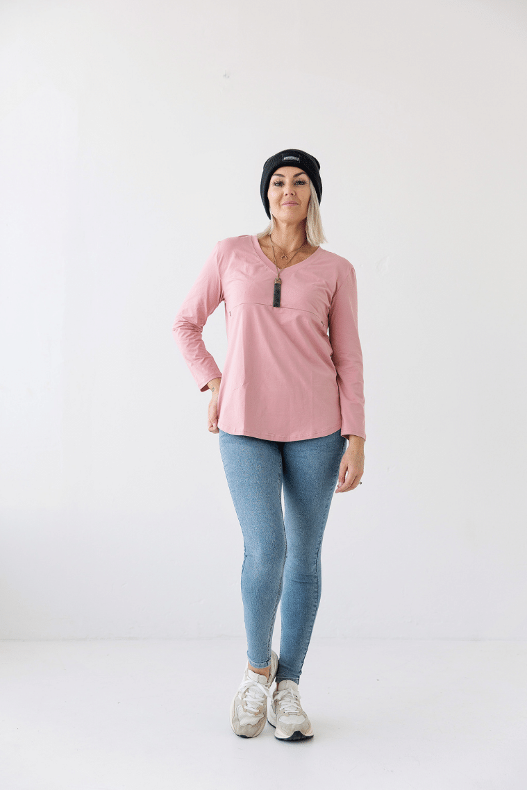 curve hem breastfeeding top in pink 
