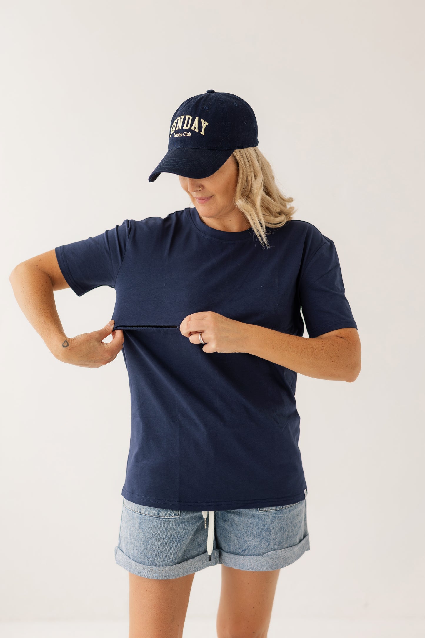 Navy Relaxed Tee | Horizontal Zip