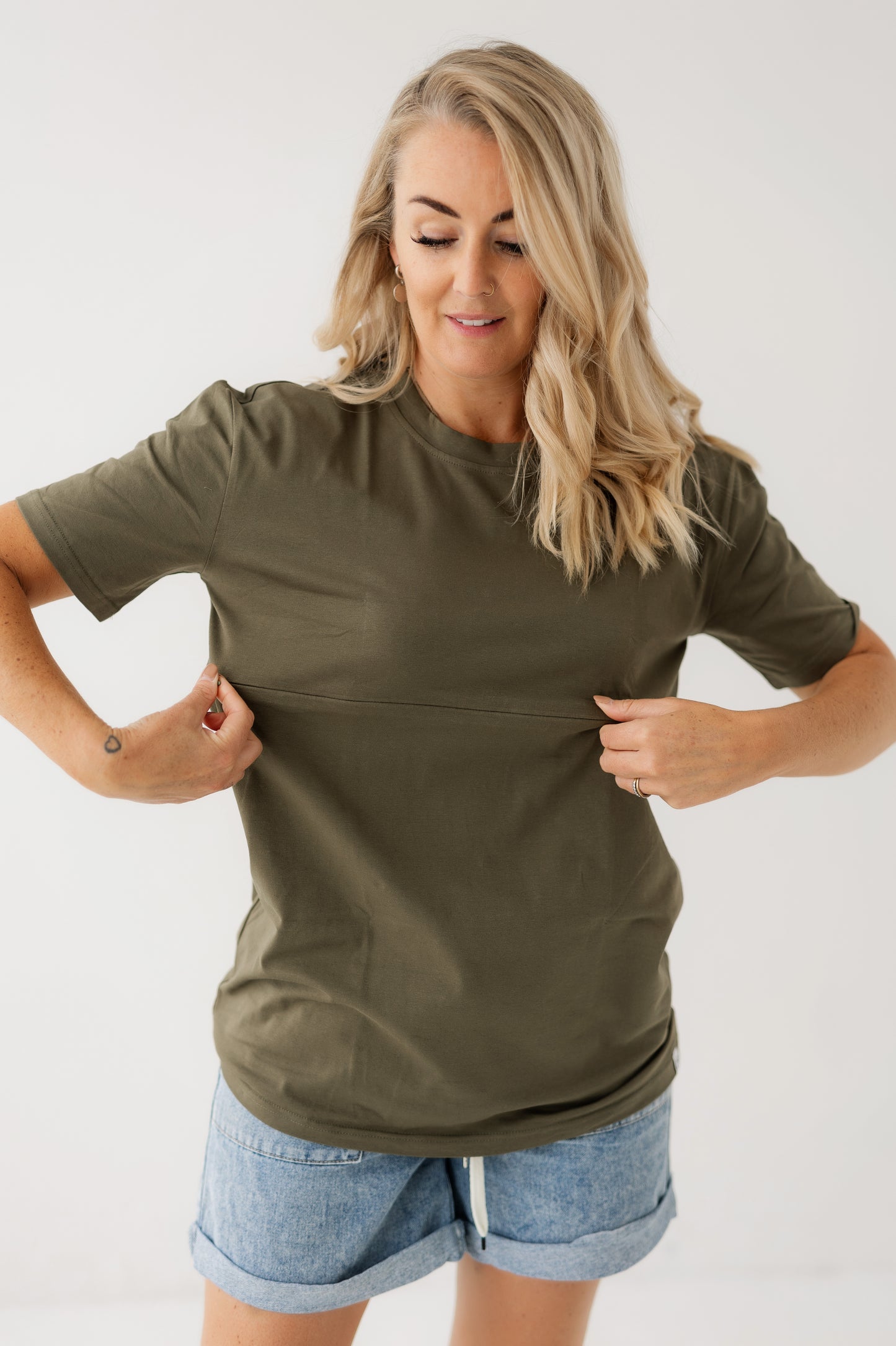 Khaki Relaxed Tee | Horizontal Zip