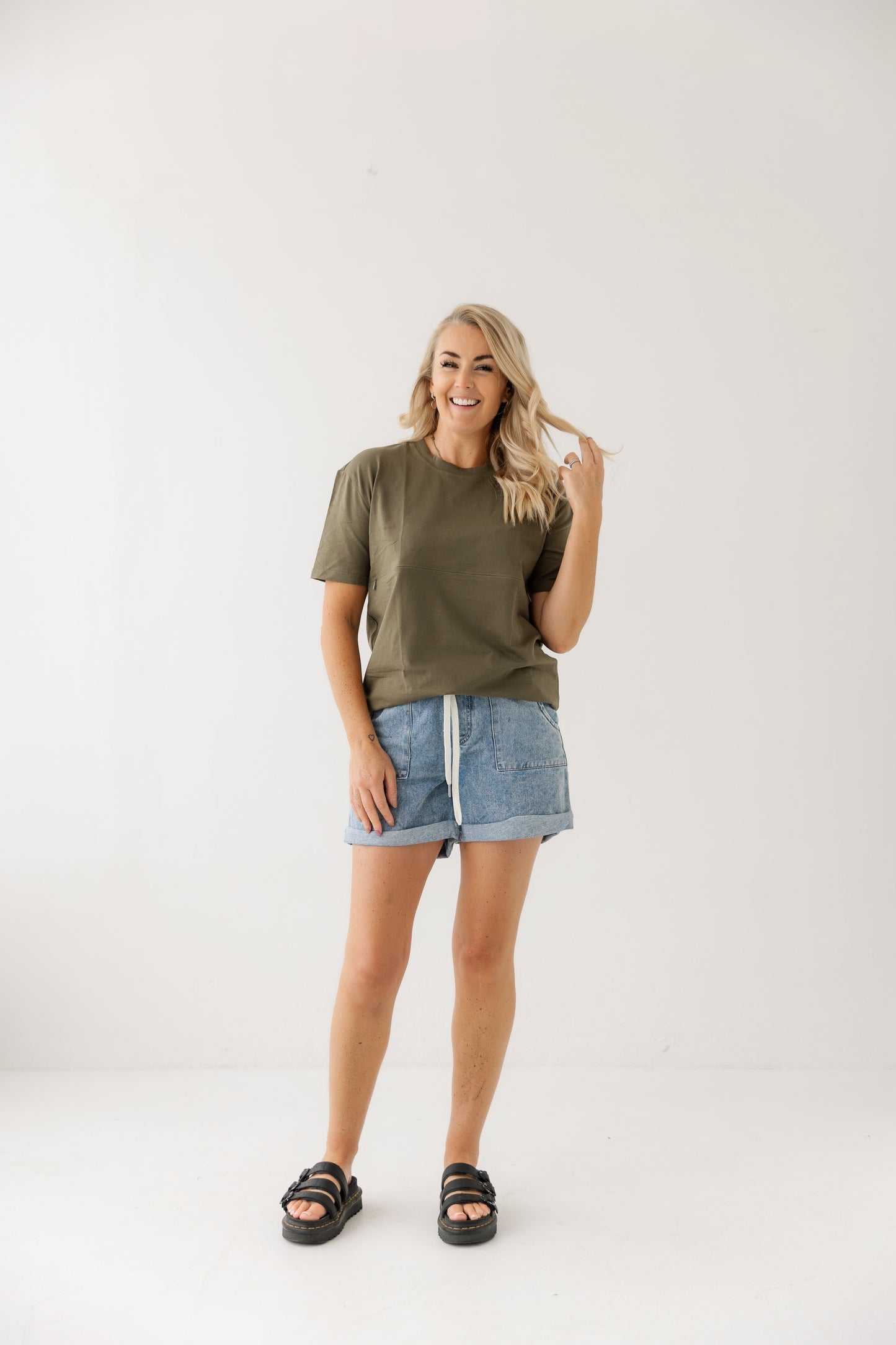 Khaki Relaxed Tee | Horizontal Zip