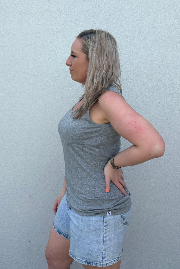 Grey Zip Everyday Breastfeeding Singlet
