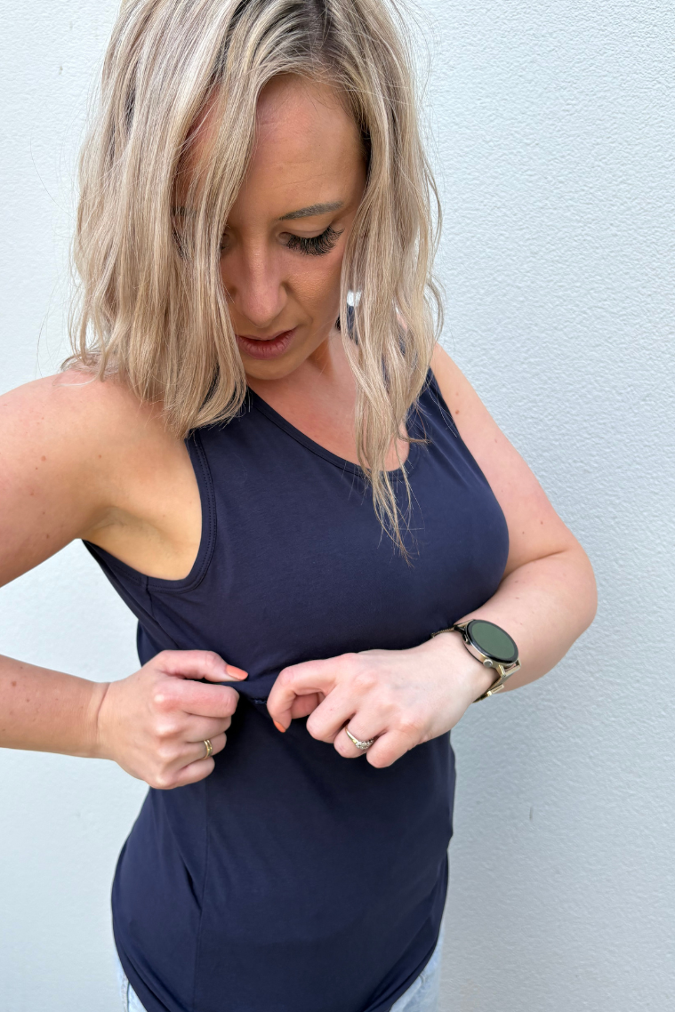 Navy Zip Everyday Breastfeeding Singlet
