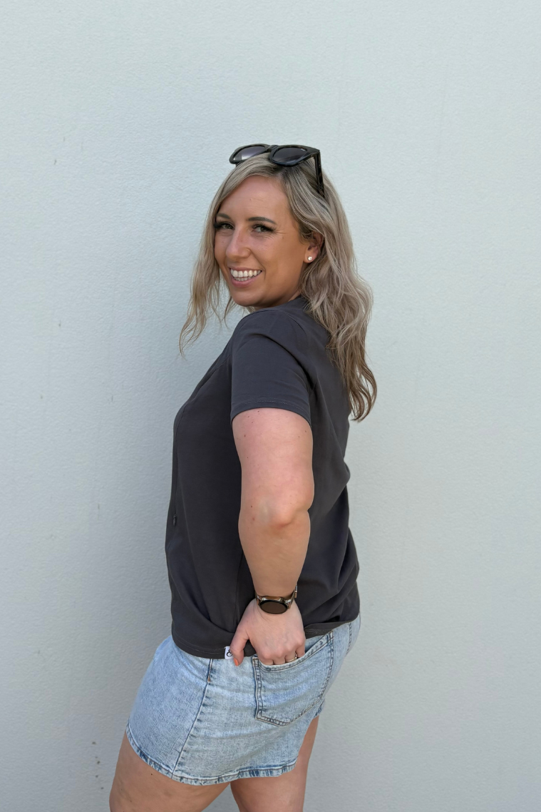 Charcoal Everyday Tee | Vertical Zips | 100% Cotton