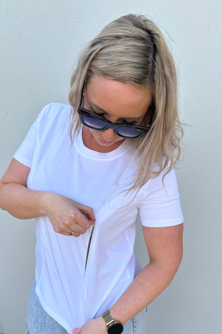 White Everyday Tee | Vertical Zips | 100% Cotton