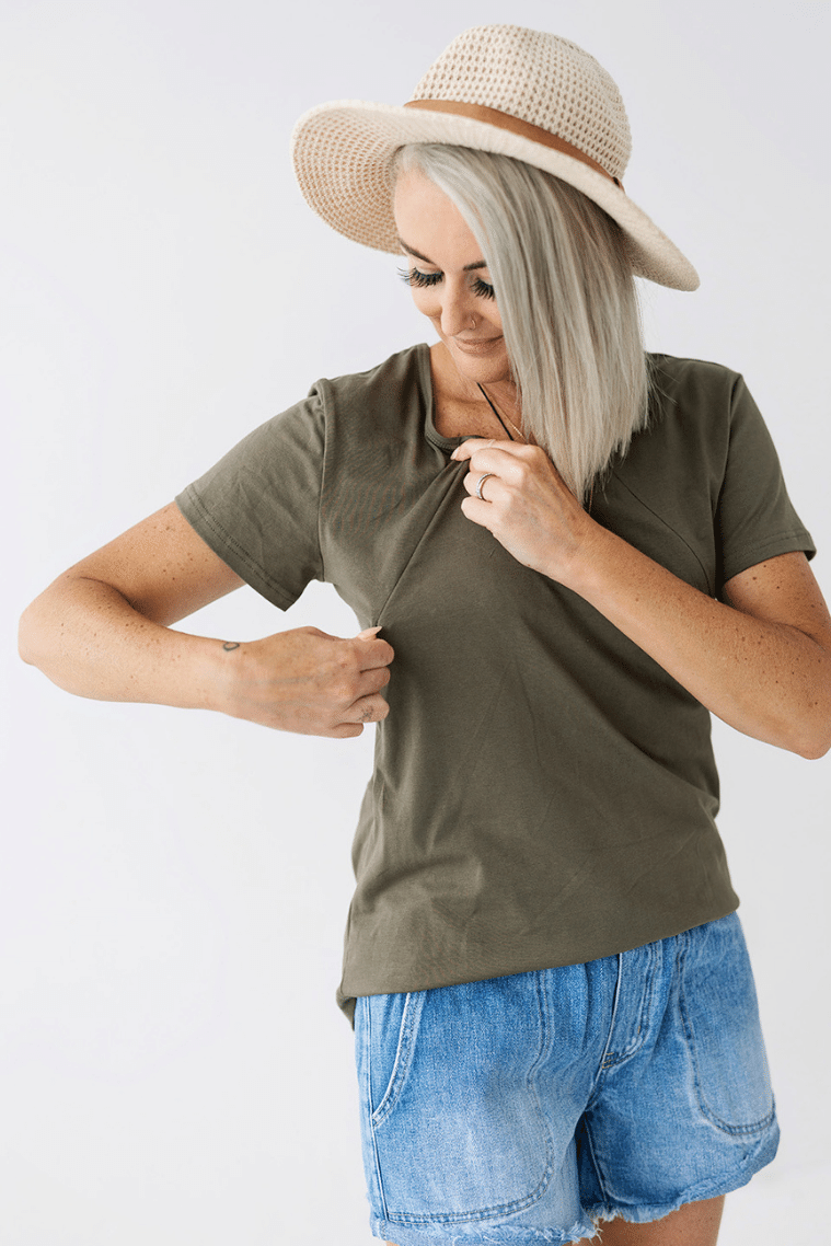 Khaki Breastfeeding Zip Tee